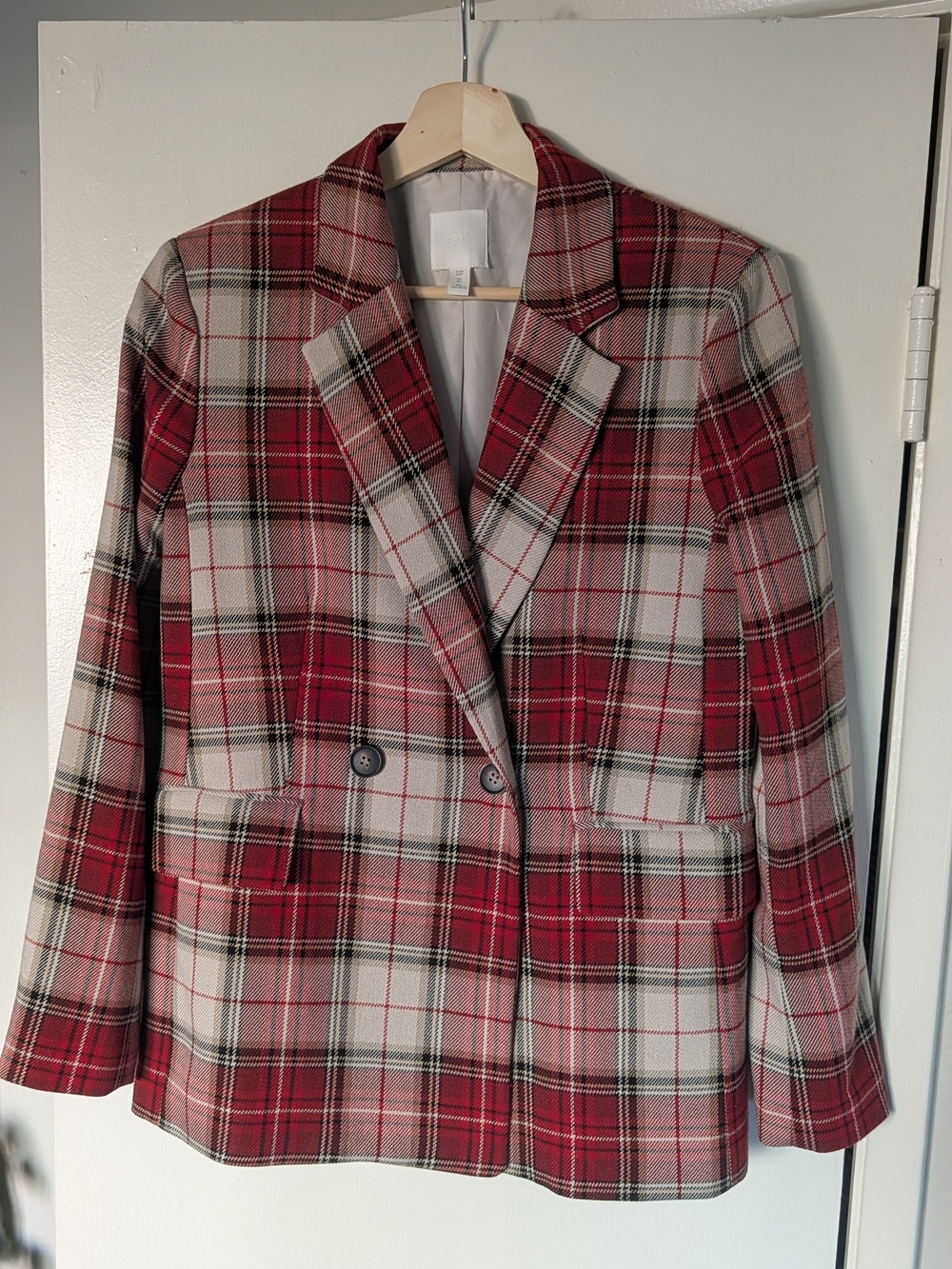 H&M Red Plaid Double-Breasted Blazer